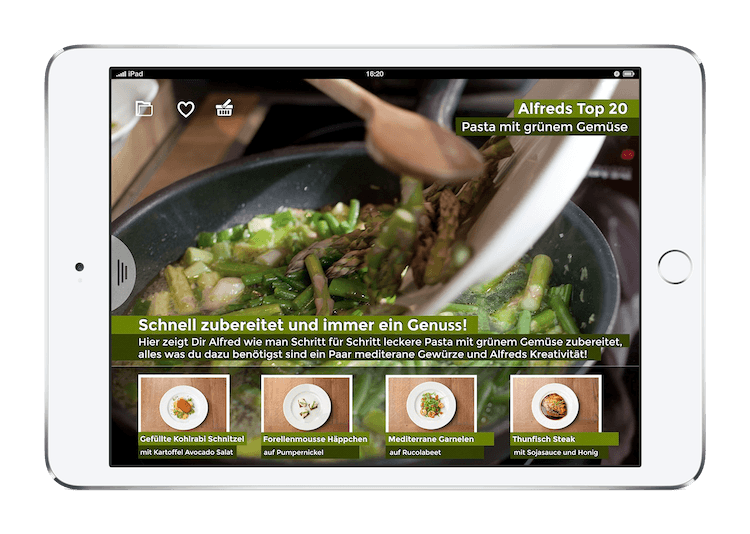 Alfred Biolek iPad iOS interaktives Kochbuch Alfred Top 20 Pasta mit grünem Gemüse
